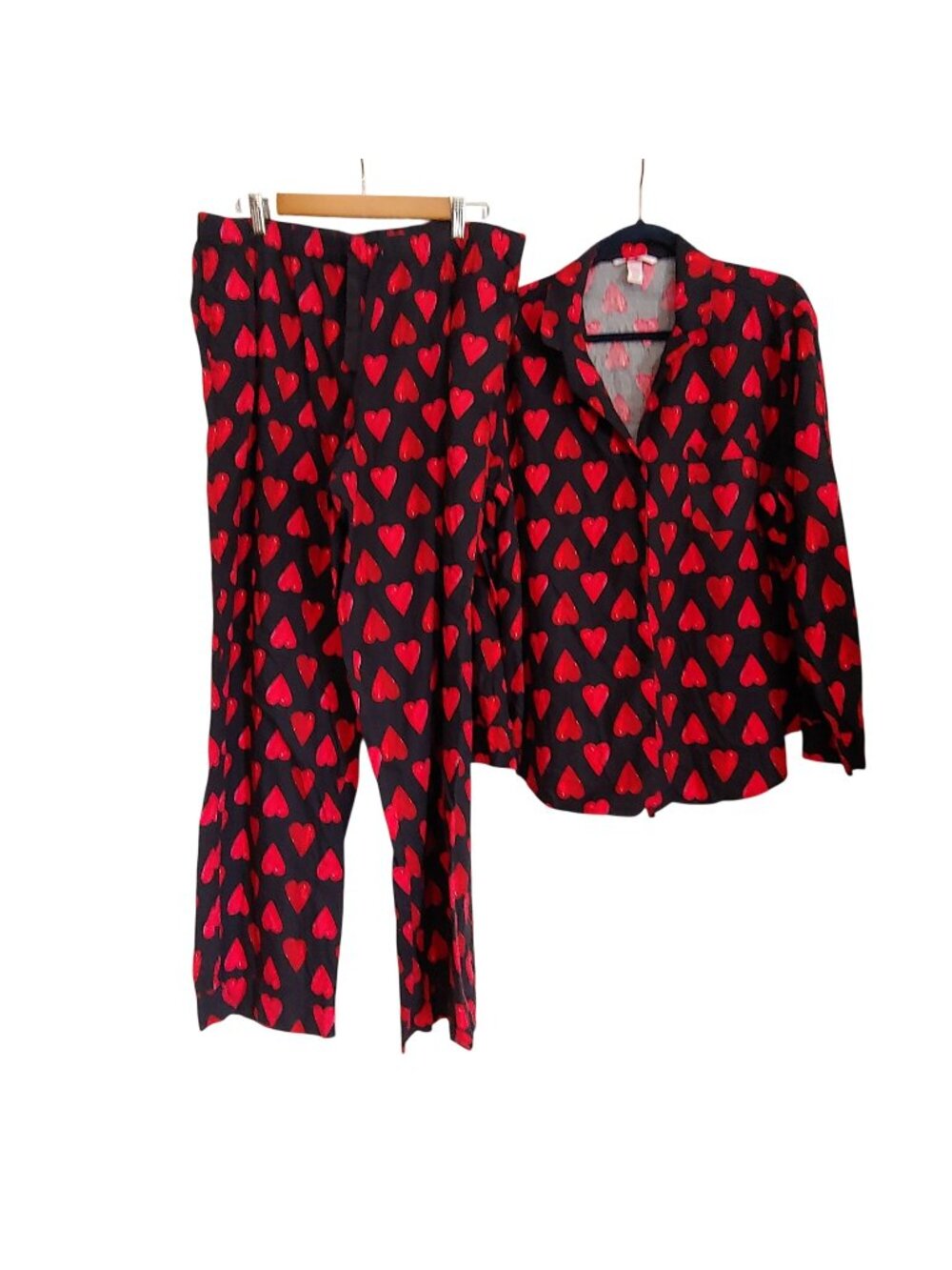 Victoria’s Secret Red Heart Pajama Set Button Y2K Valentine Lounge XL Cozy